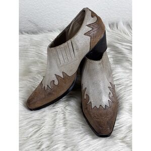 Oak Tree Farm Women’s 7 Brown Western Cowgirl Leather Slip On Low Heel Booties